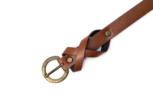 Brown leather belt. Isolated on white background
