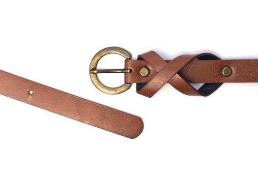 Brown leather belt. Isolated on white background