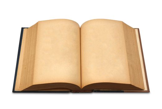 Old book with blank yellow stained pages