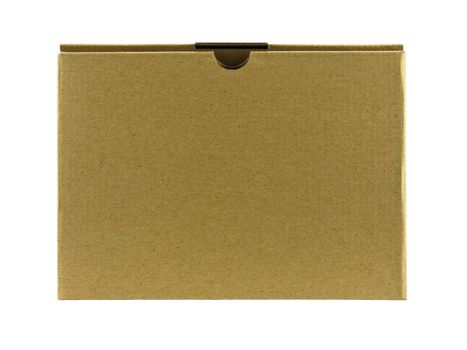 Close brown paper box on white