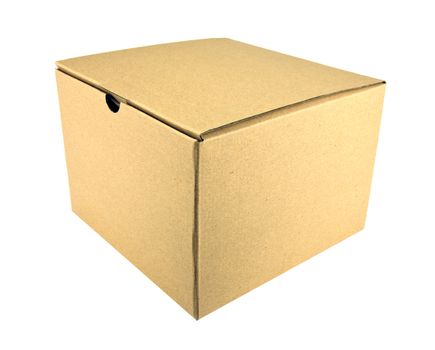 Close brown paper box on white