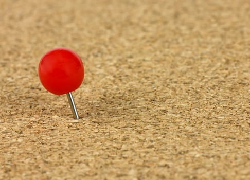 plastic thumbtack on cork billboard extreme closeup