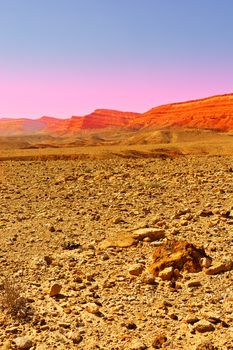 Rocky Hills of the Negev Desert in Israel, Sunset