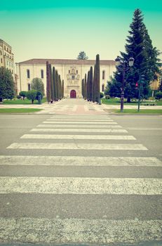 Crosswalk in Front of a Historic Building in Burgos, Instagram Effect