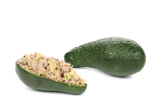 Avocado and tuna salad. Isolated on a white background.