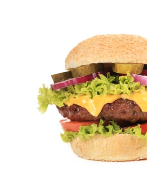 Big tasty hamburger. Isolated on a white background.