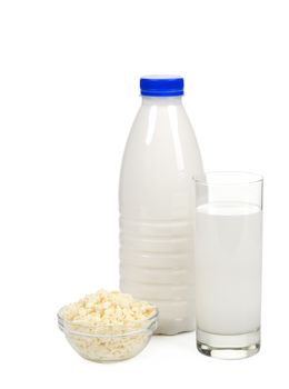 Healthy dairy products. Isolated on a white background.