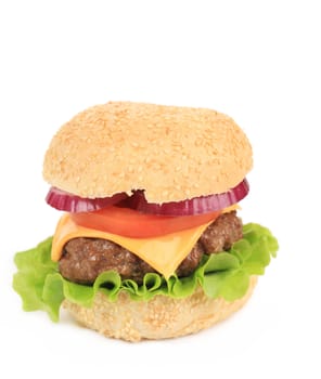 Tasty cheeseburger. Isolated on a white background.