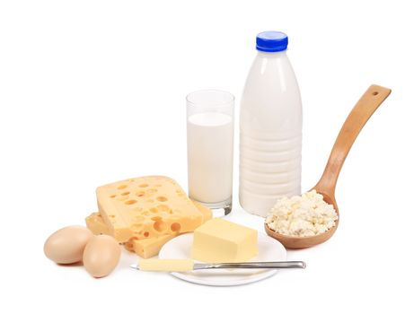 Healthy dairy products. Isolated on a white background.