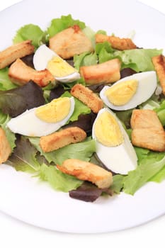 caesar salad with eggs Isolated on a white background.
