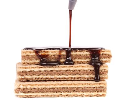 Coated stake wafers of chocolate. Isolated on a white background.