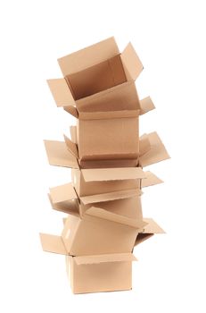 Stack of opened cardboard boxes. Isolated on a white background.