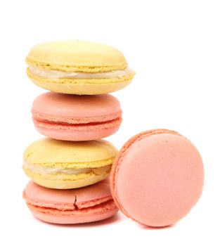 French tasty macaroons. Isolated on a white background.