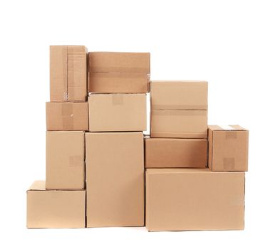 Stack of cardboard boxes. Isolated on a white background.