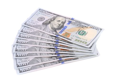 Hundred dollar bills. Isolated on a white background.