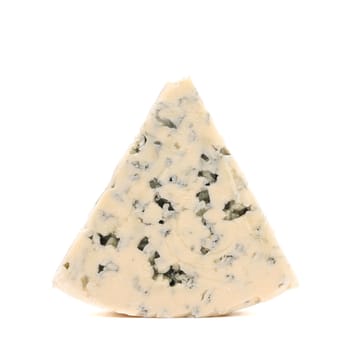 Slice of dor blue cheese. Isolated on a white background.