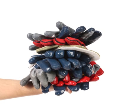 Rubber gloves on a hand. Isolated on a white background.