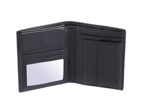Black leather wallet. Isolated on a white background.