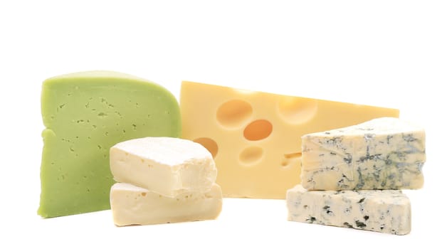 Various types of cheese. Isolated on a white background.