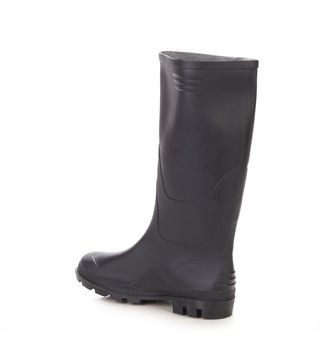 Black leather boot. Isolated on a white background.