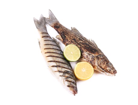 Two grilled seabass. Isolated on a white background.