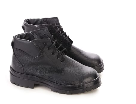 Black leather boots. Isolated on a white background.