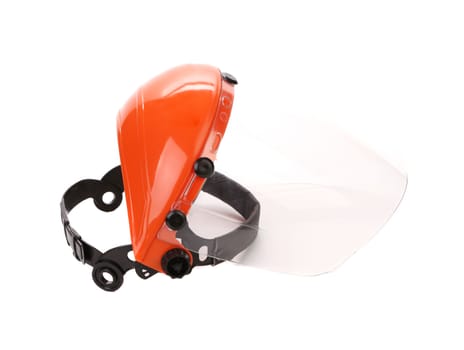 Plastic protective face shield. Isolated on a white background.