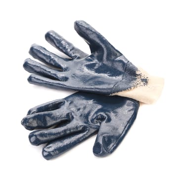 Blue rubber work gloves. Isolated on a white background.