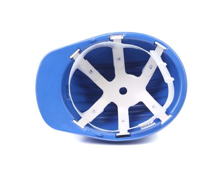 Blue hard hat. Isolated on a white background.