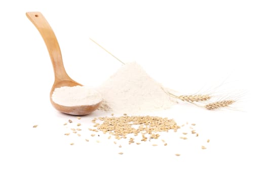 Flour and wheat. Isolated on a white background.