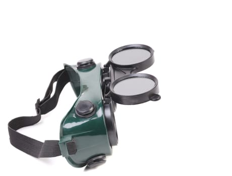 Closeup of welding glasses. Isolated on a white background.