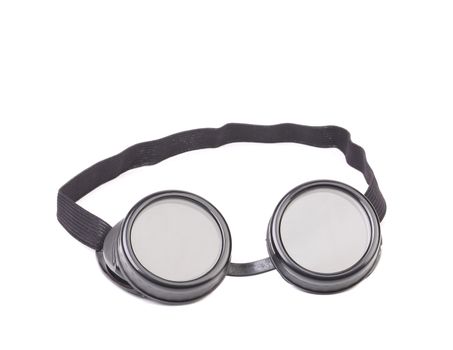 Closeup of welding glasses. Isolated on a white background.
