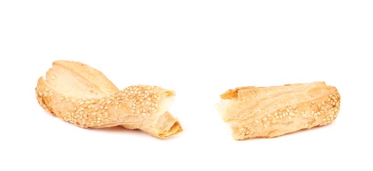 Cheese cracker with sesame. Isolated on a white background.