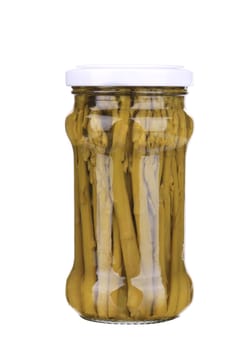 Canned asparagus. Isolated on a white background.