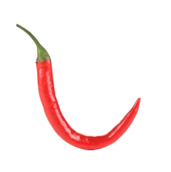 Red chili pepper in hook shape. Isolated on a white background.