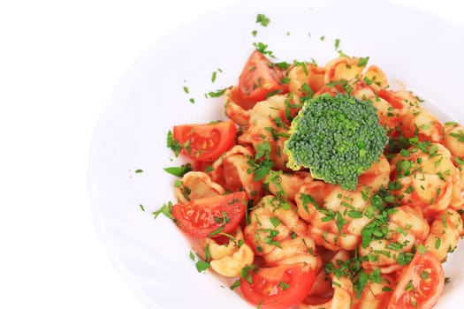 Pasta with parsley and broccoli. Whole background.