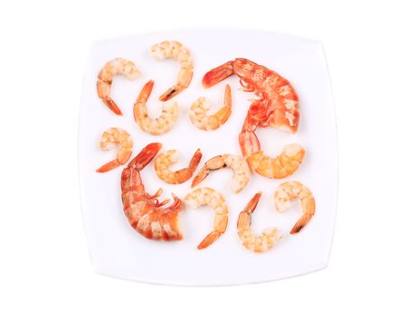 Composition of shrimps on plate. Isolated on a white background.