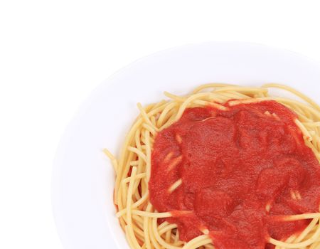 Close up of spaghetti with tomato sauce. Whole background.