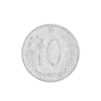 Ten czech crown coin. Isolated on a white background.