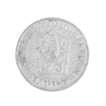 Ten czech koruna coin 1969 year. Isolated on a white background.