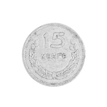 Mongolia coin close up. Isolated on a white background.