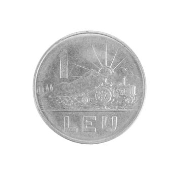 One Romanian Lei coin. Isolated on a white background.