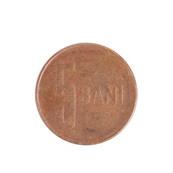 Five bani coin. Isolated on a white background.