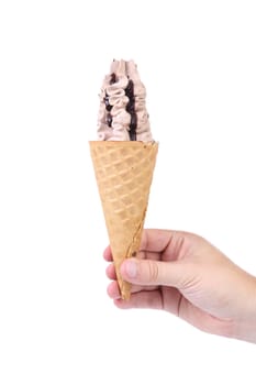 Ice cream in waffle cone. Isolated on a white background.