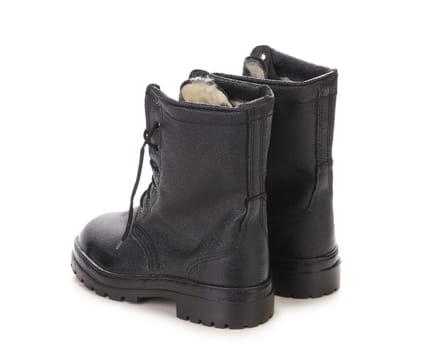 High leather boots. Isolated on a white background.