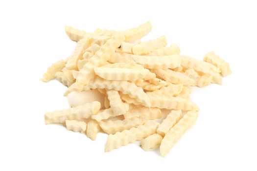 Frozen french fries. Isolated on a white background.