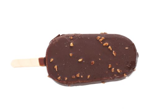 Chocolate ice cream on stick. Isolated on a white background.