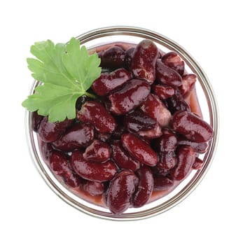 Red bean in glass dish. Isolated on a white background.