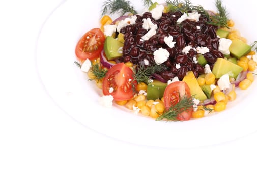 Beans salad. Isolated on a white background.