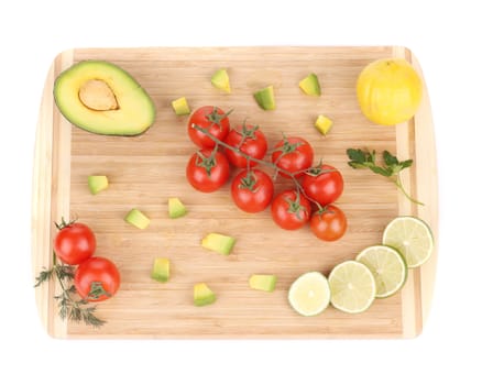 Assorted vegetables and fruits. Isolated on a white background.